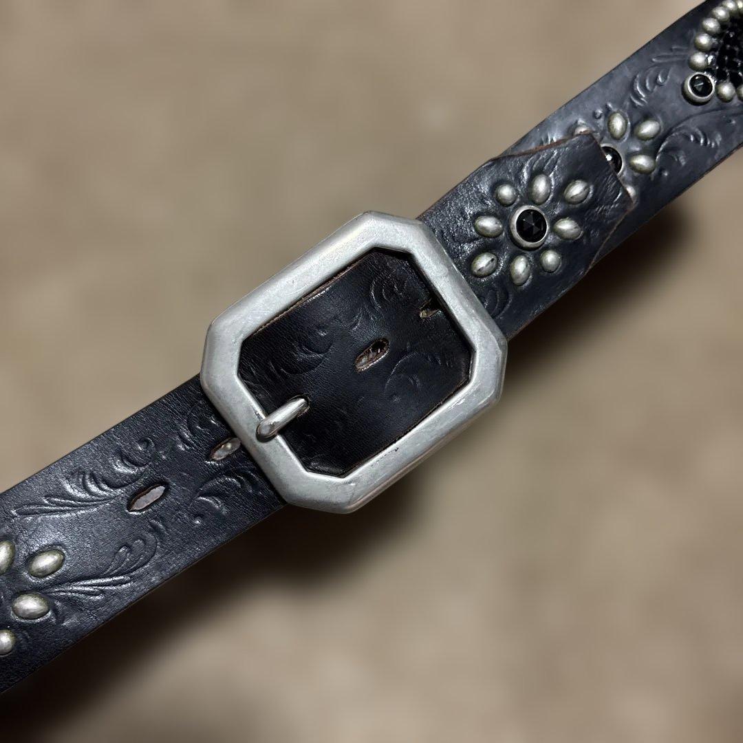 34inch カービング　ピーナッツ　HTC レザースタッズベルト　ブラック