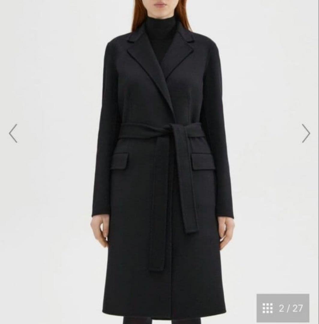 23AW セオリー カシミヤ混 ダブルフェイス ベルテッドリバーコート