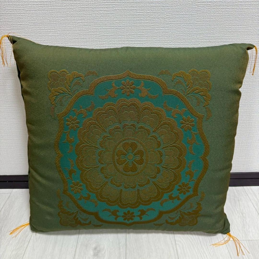 【高級金襴座布団 9枚セット】深緑×金 和風柄 法要 寺院 旅館 座布団セット