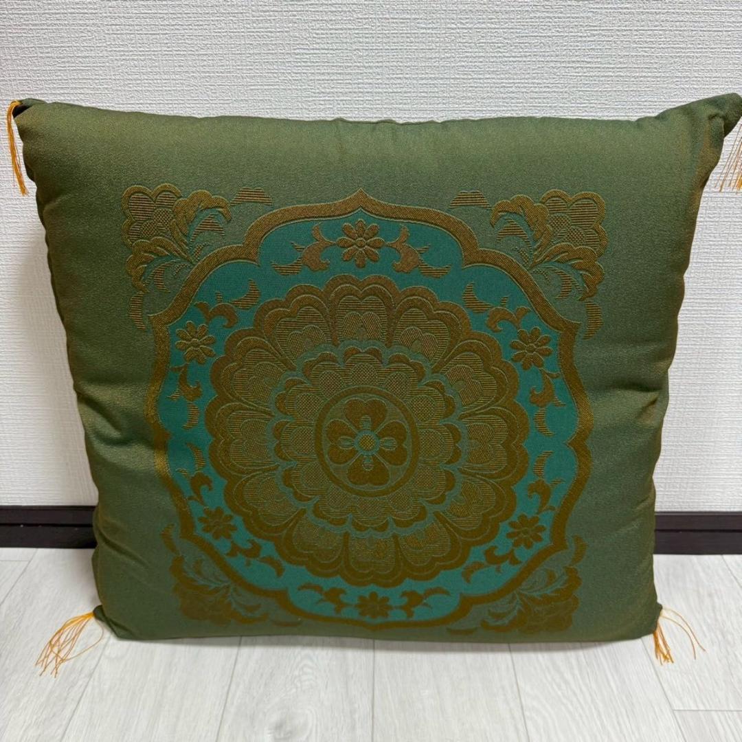 【高級金襴座布団 9枚セット】深緑×金 和風柄 法要 寺院 旅館 座布団セット