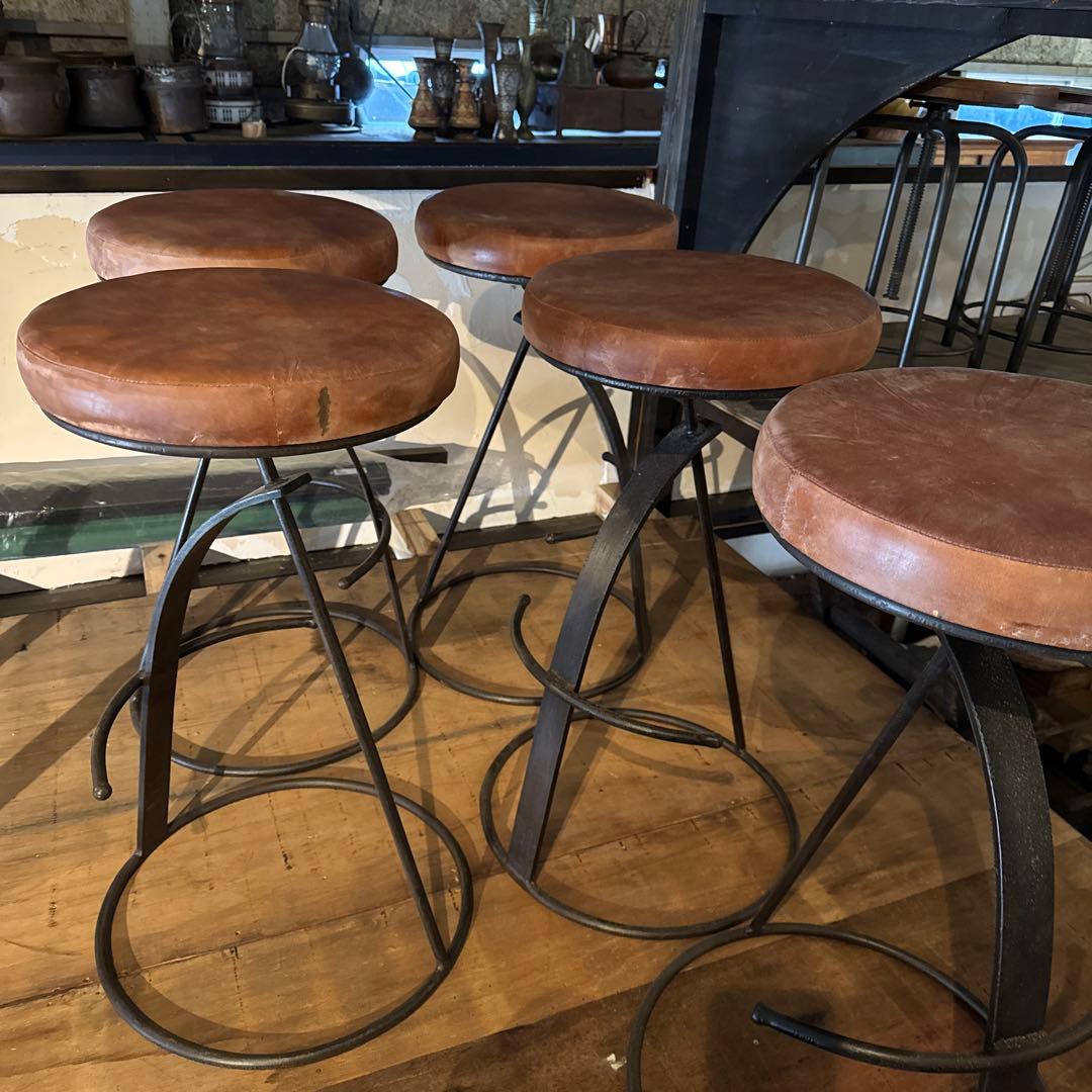 インド アイアン 水牛革 カウンターチェアー 1脚