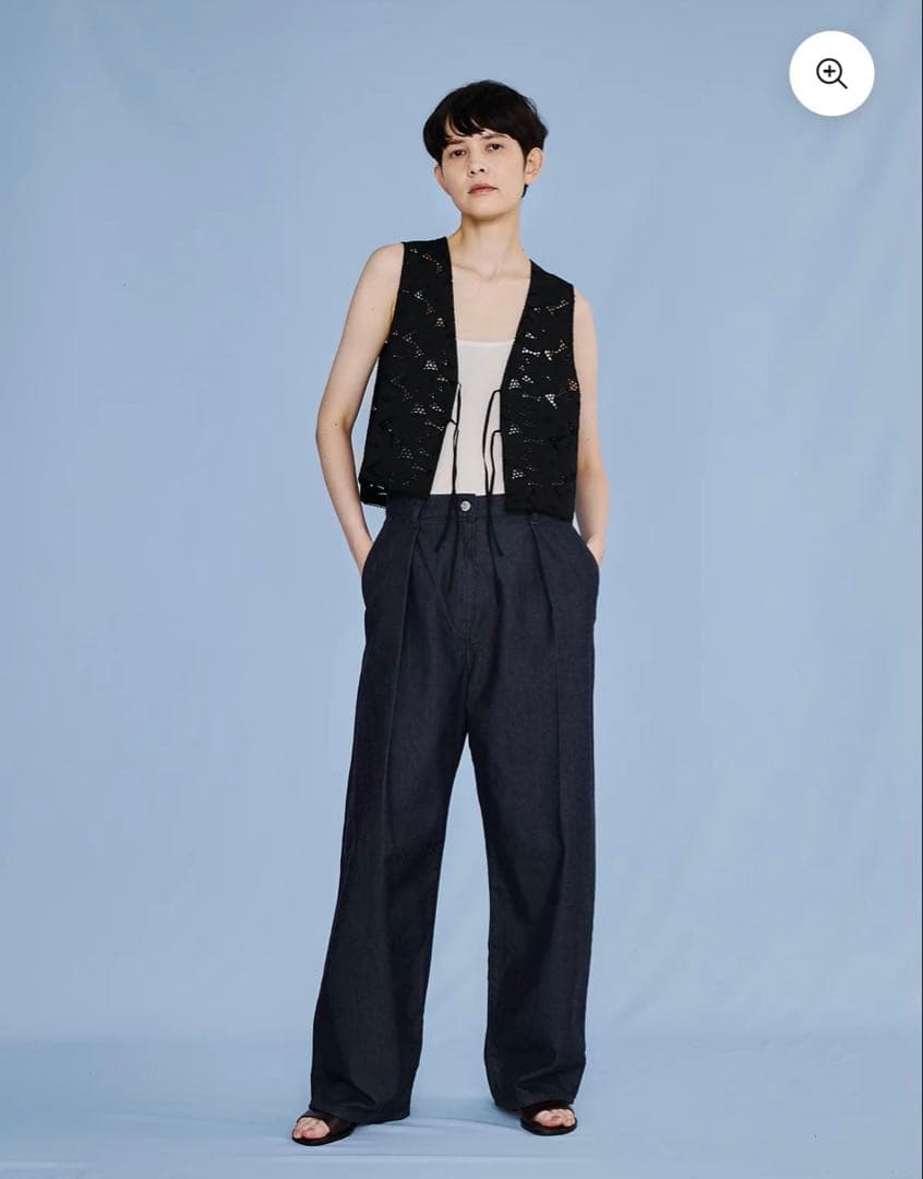 TICCA ライトデニムタックワイドパンツ　ネイビー　size①