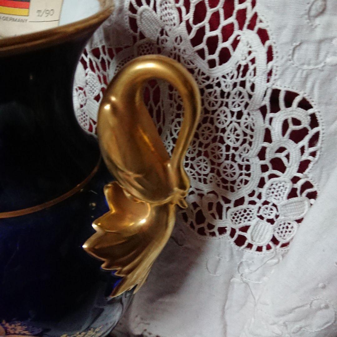 カイザー スワンハンドル コバルトブルー花瓶 未使用