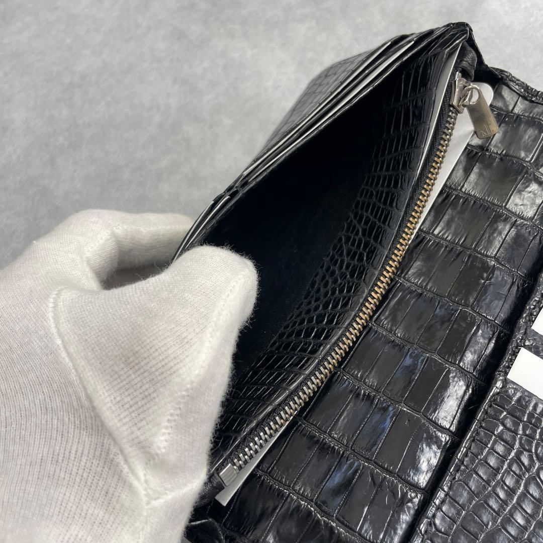 ・JRA認定・無双　ナイルクロコダイル、長財布、マット、ブラック