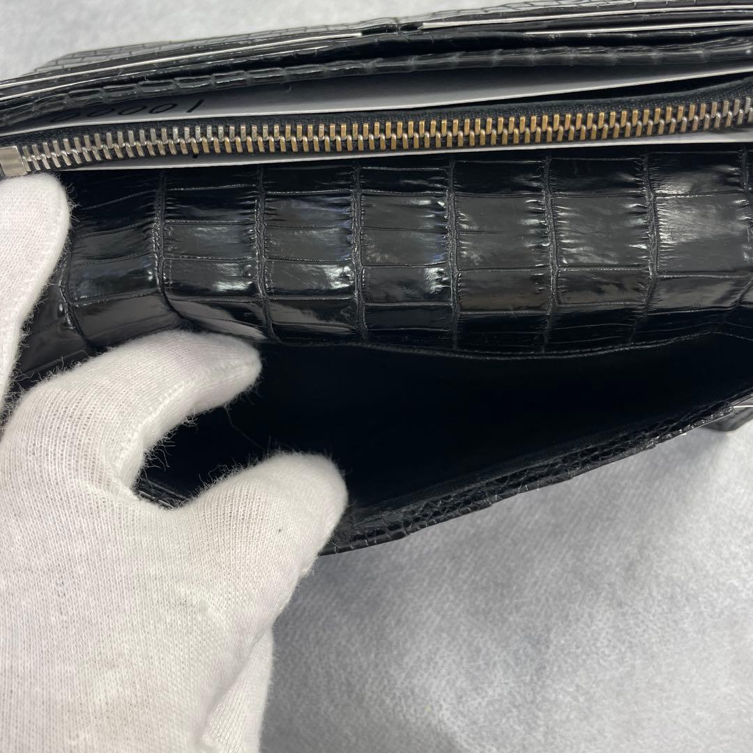 ・JRA認定・無双　ナイルクロコダイル、長財布、マット、ブラック