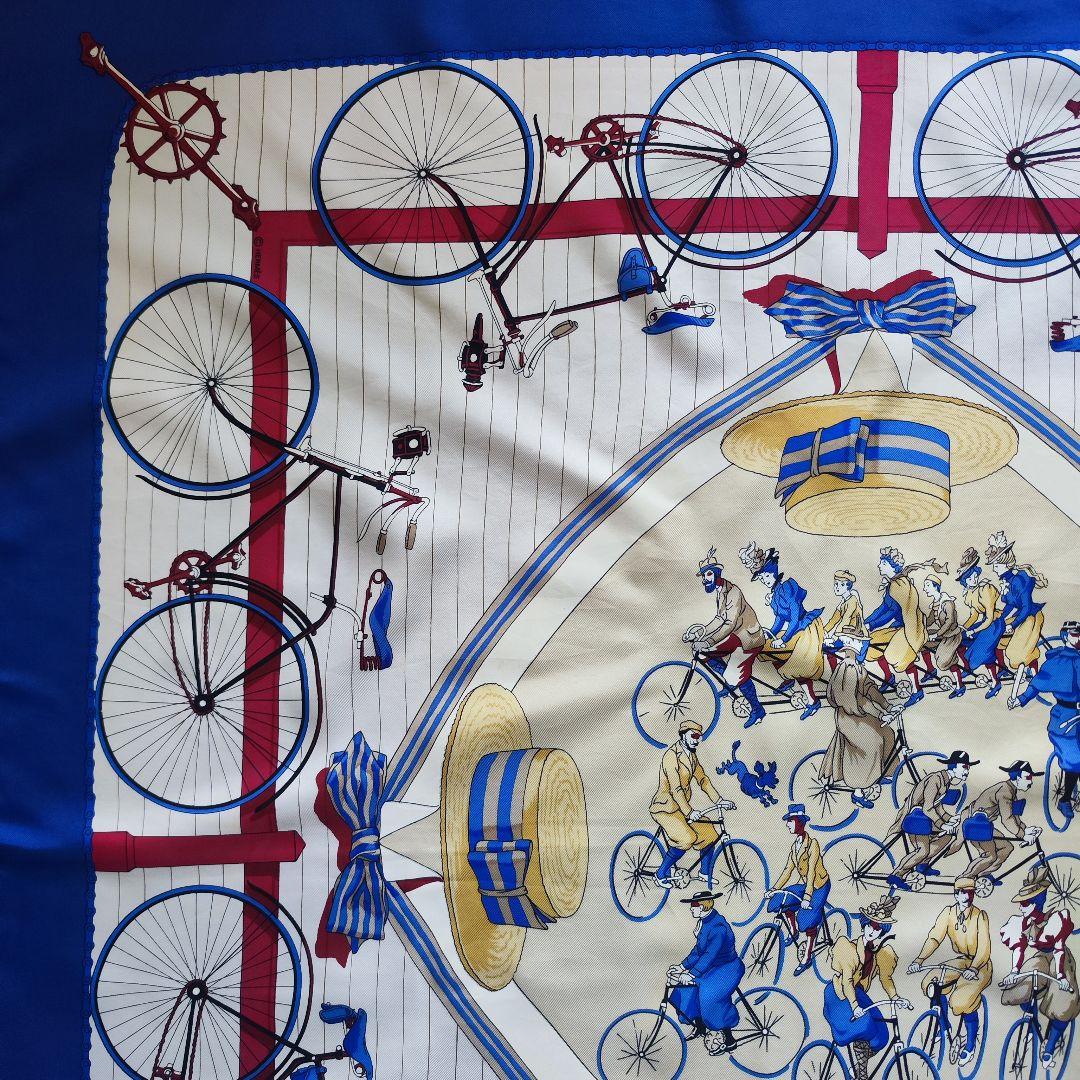 【美品】HERMES エルメス カレ90 LES BECANES 自転車 ブルー