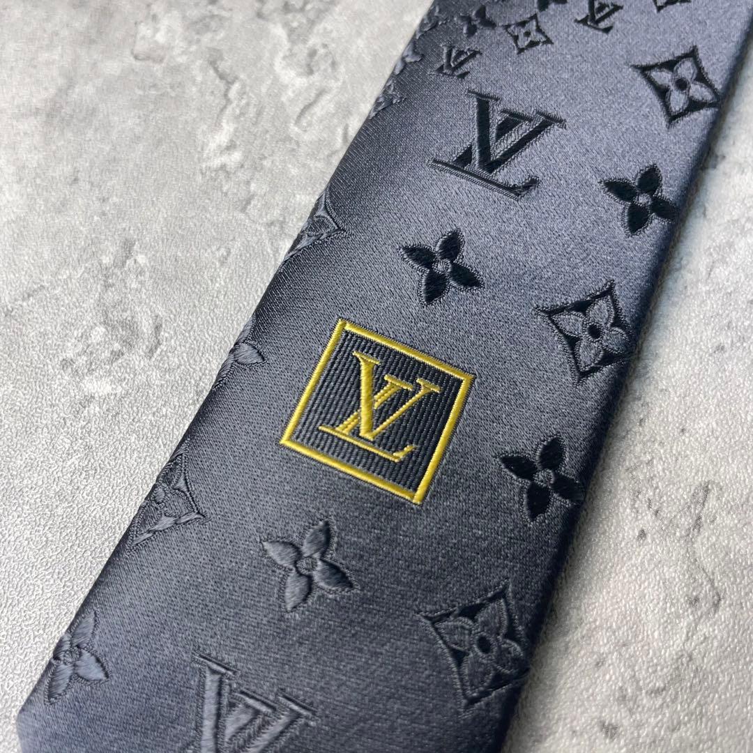 極美品 LOUIS VUITTON ジャガード ミックスモノグラム ネクタイ 銀