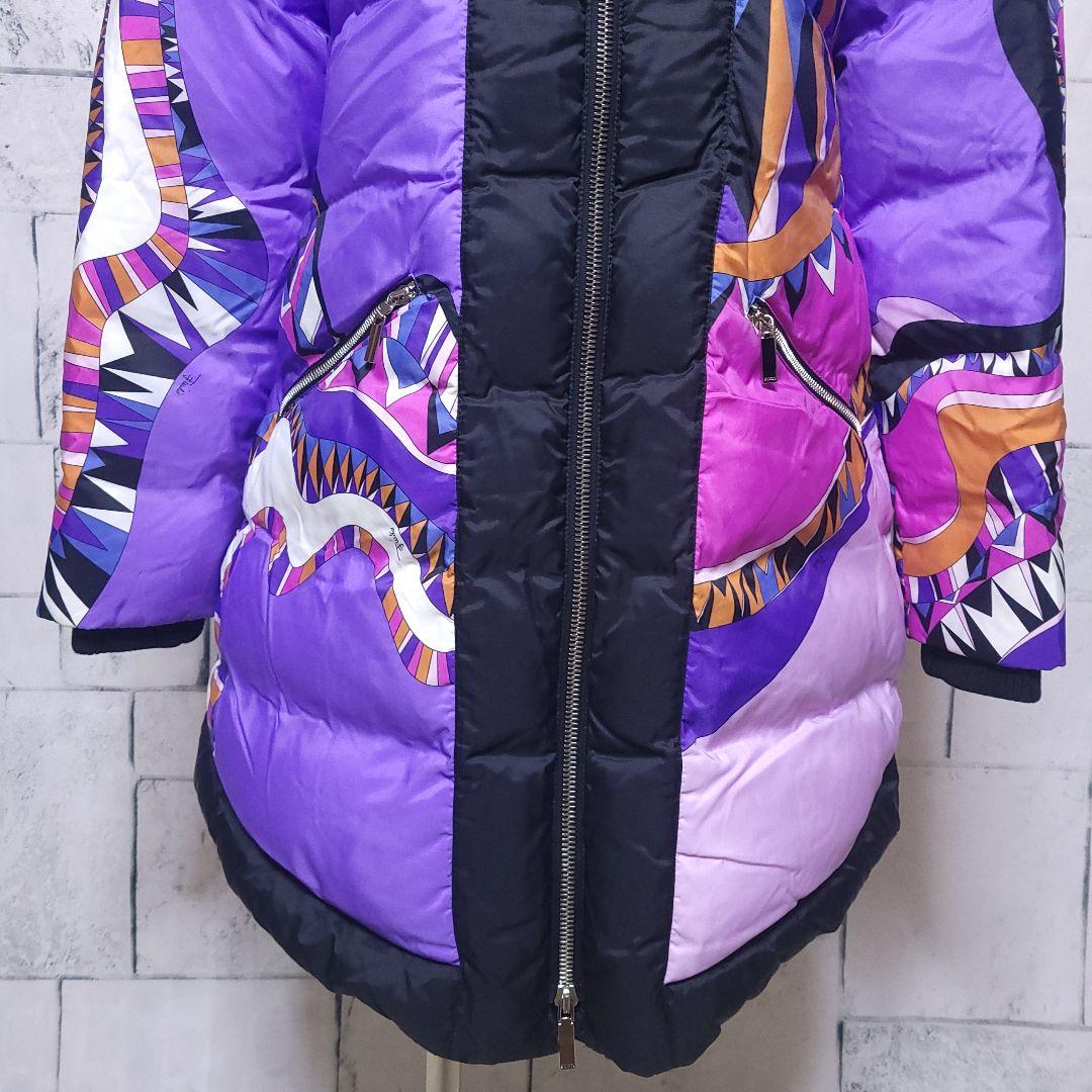 EMILIO PUCCI ダウンコート 12 XL プッチ柄 紫 総柄　左襟汚れ