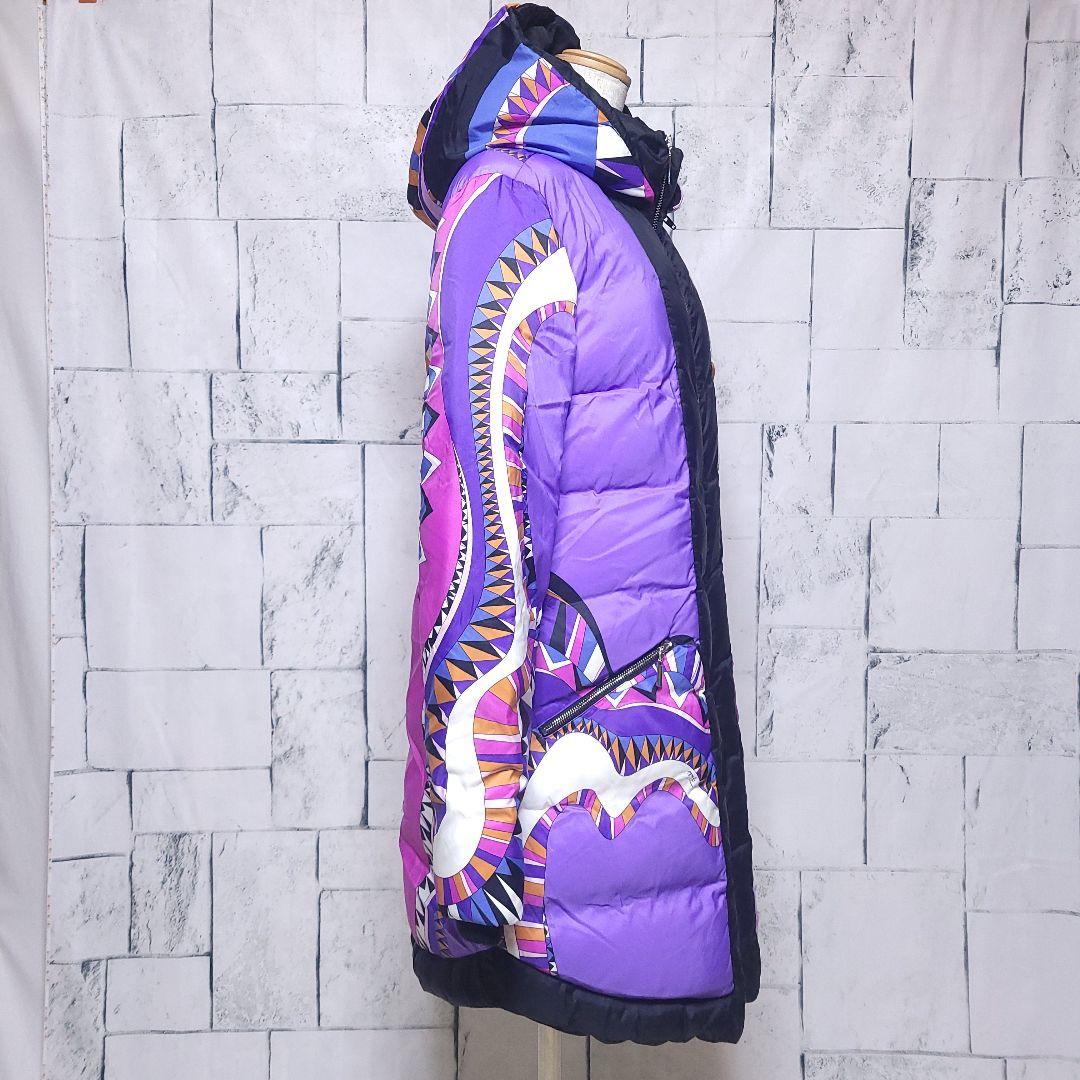 EMILIO PUCCI ダウンコート 12 XL プッチ柄 紫 総柄　左襟汚れ