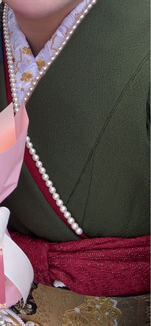 振袖フルセット 緑色 花柄 振袖 赤い帯 ファーあり （靴カバン付き）