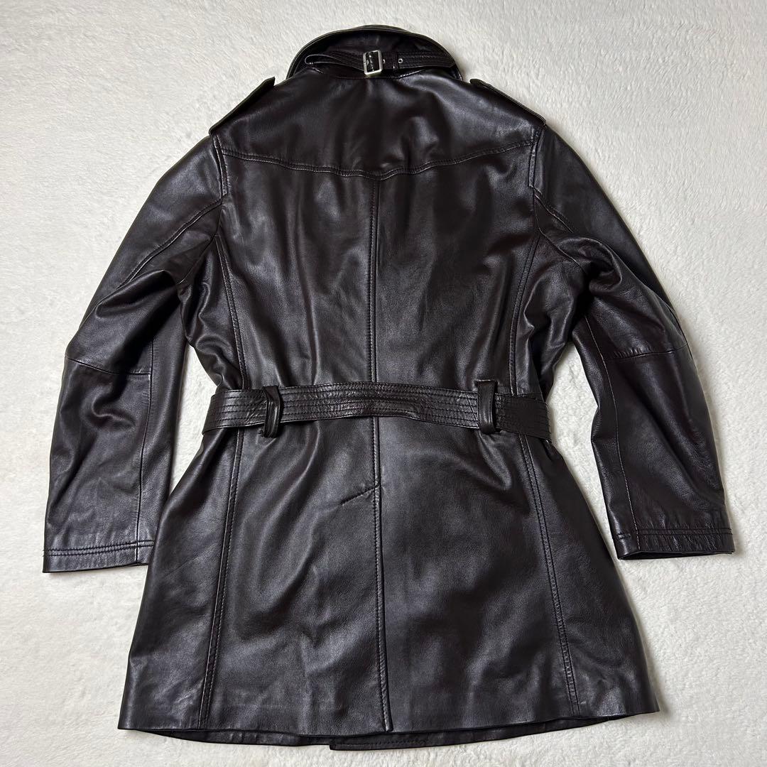 極美❗️ シープスキン レザートレンチコート レザー ダブルブレスト ミドル丈