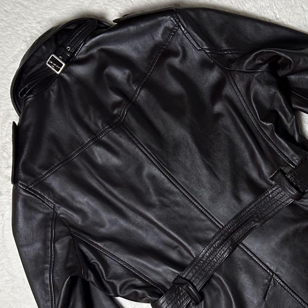 極美❗️ シープスキン レザートレンチコート レザー ダブルブレスト ミドル丈