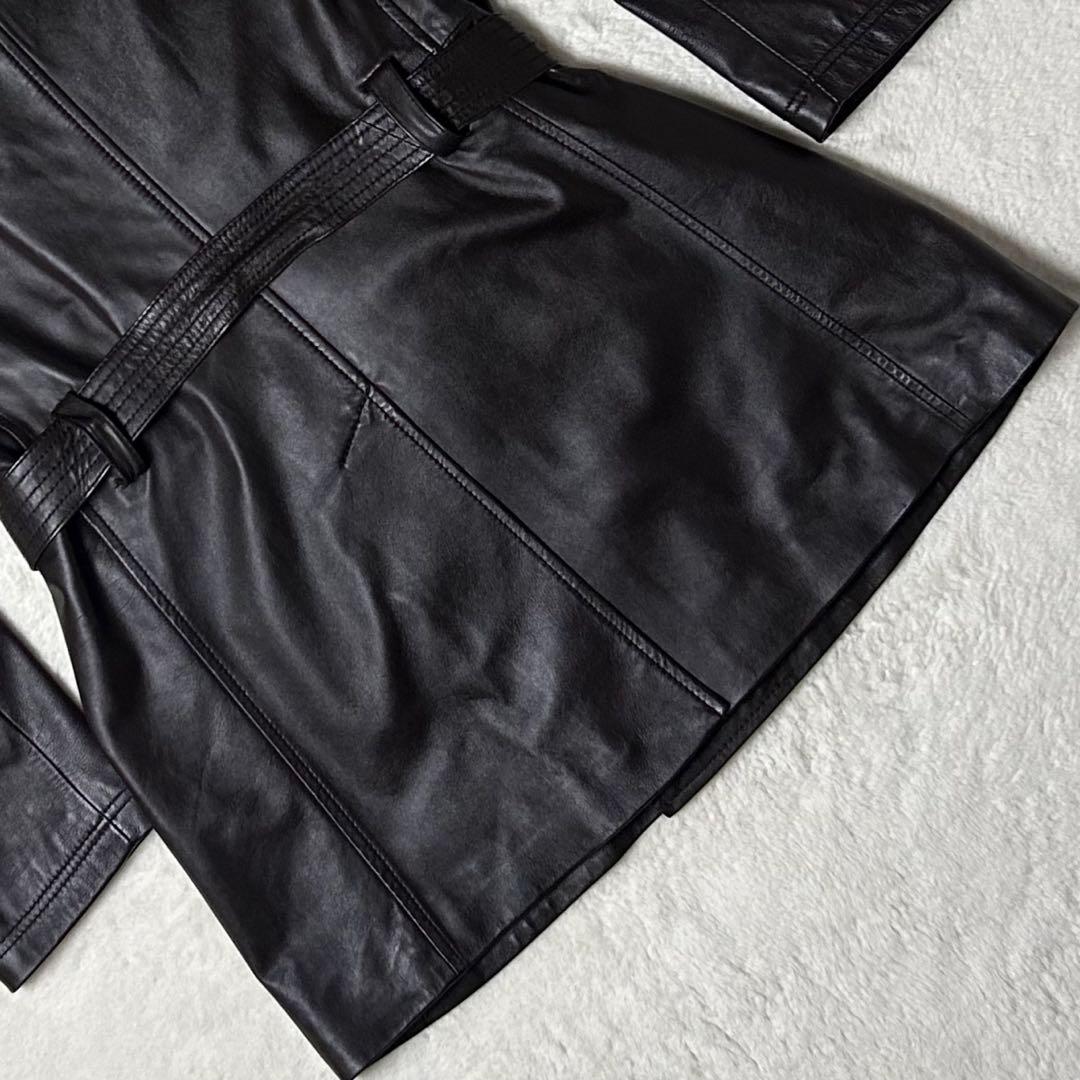 極美❗️ シープスキン レザートレンチコート レザー ダブルブレスト ミドル丈