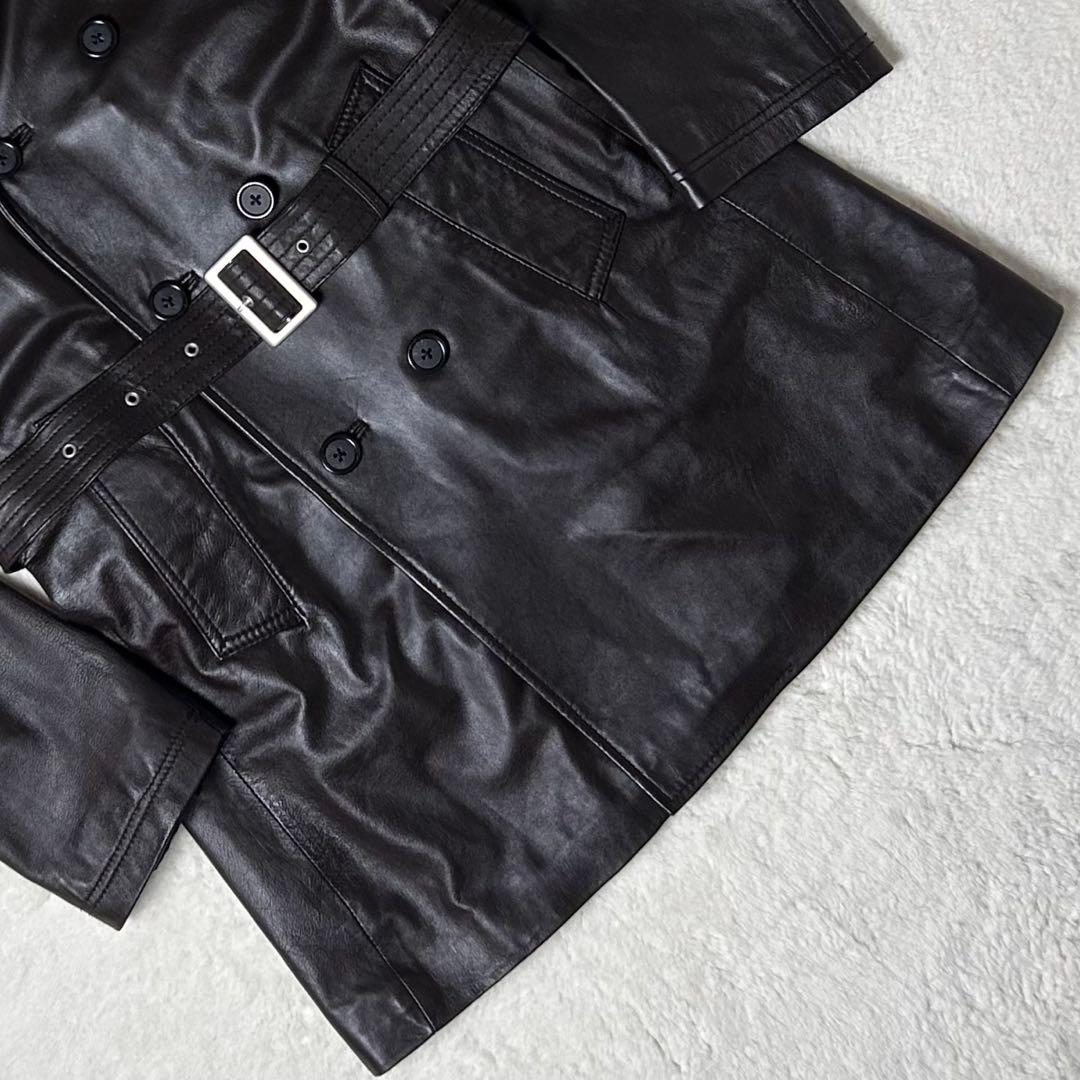 極美❗️ シープスキン レザートレンチコート レザー ダブルブレスト ミドル丈