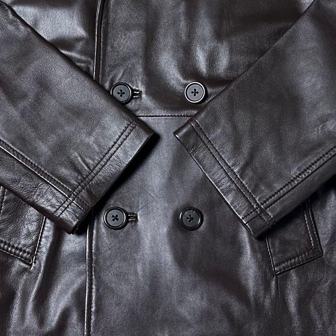 極美❗️ シープスキン レザートレンチコート レザー ダブルブレスト ミドル丈