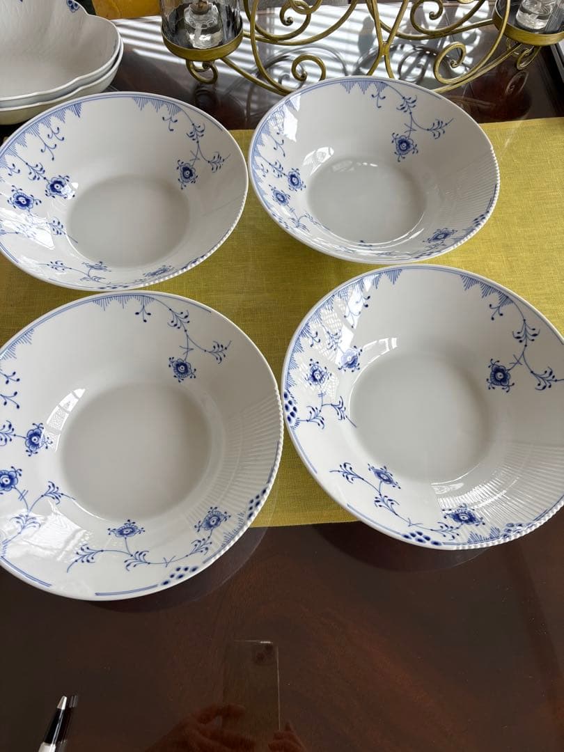 青い花柄 ボウル 4個セット 約25cm