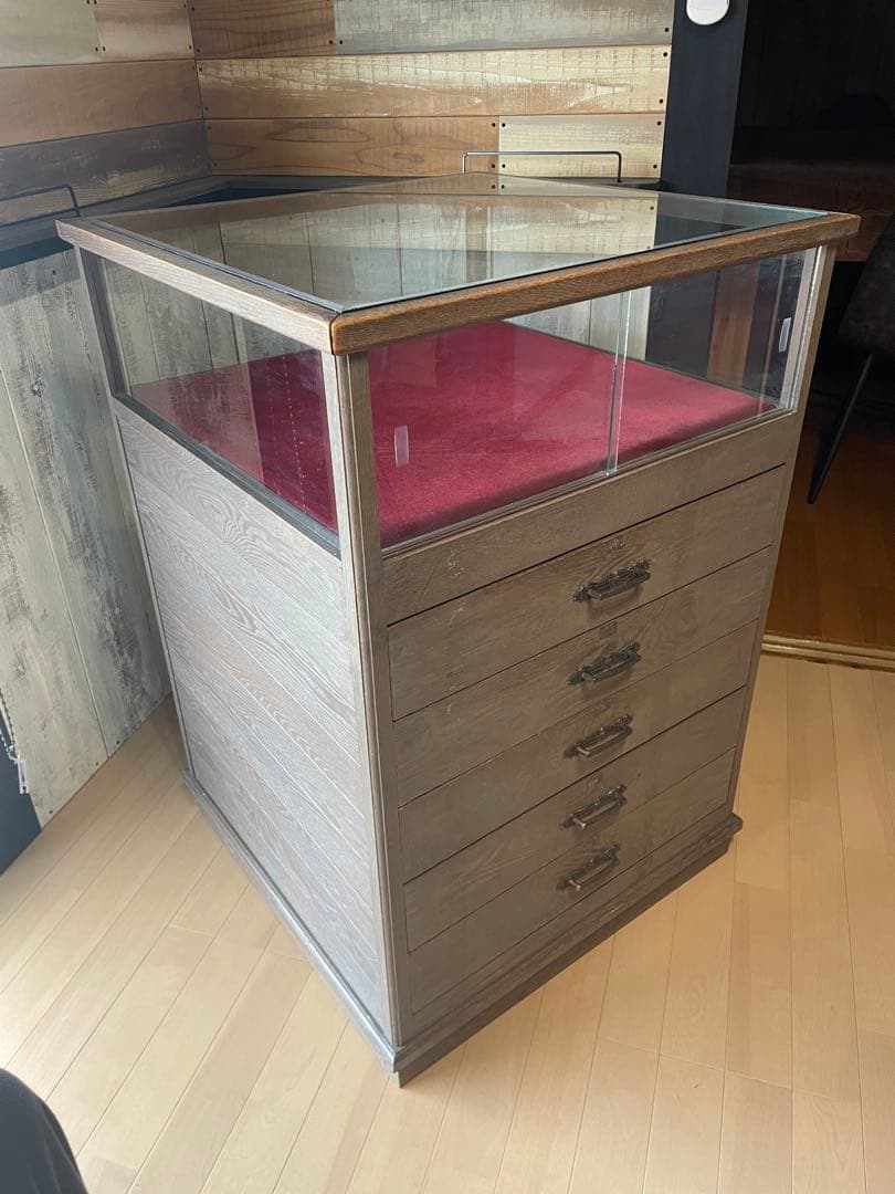 木製ディスプレイケース 5段 引き出し付き