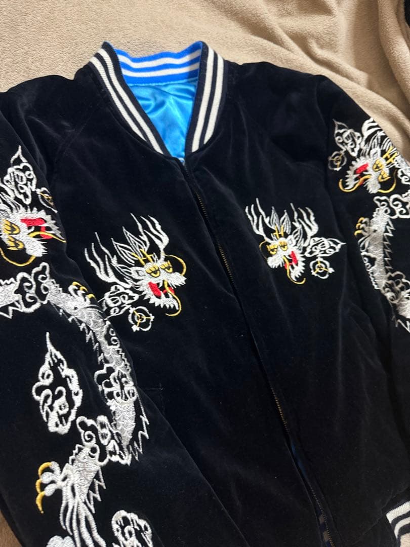 90s vintage 別珍 虎龍 地図 芸者 日本限定 スカジャン サテン