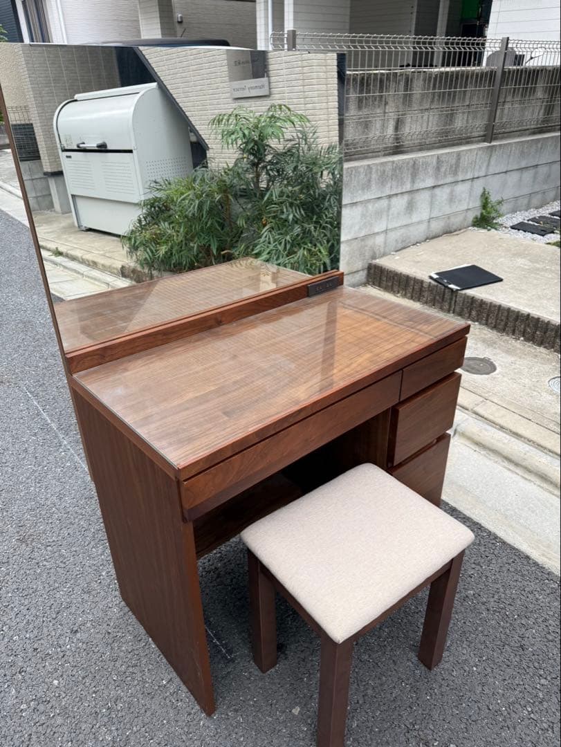 高野木工　レッチェ80 ドレッサー　化粧台　ウォールナット無垢材　椅子付き