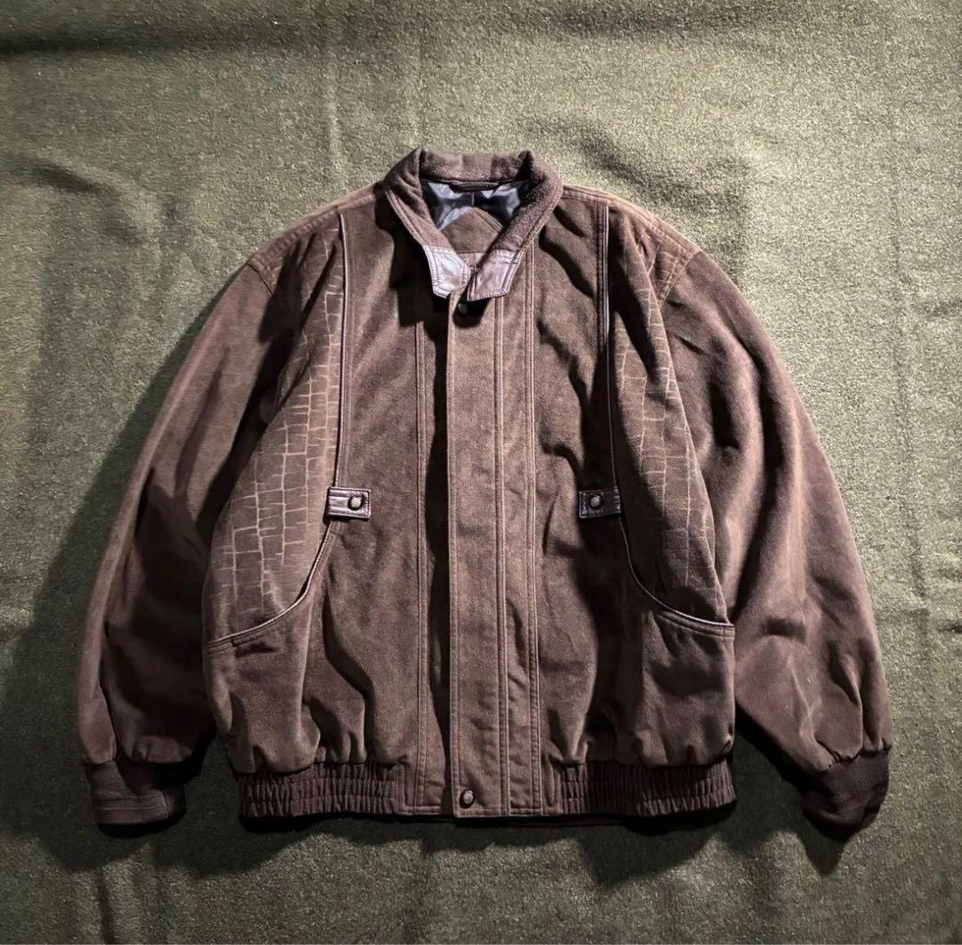 90s vintage フェイクベロア　ジップ　スウィングトップジャケット　L