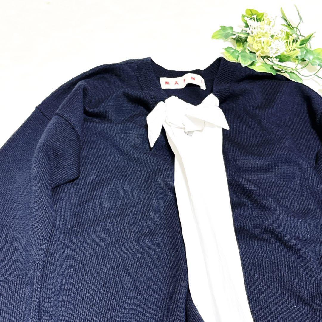 MARNI イタリア製 マルニ ニット セーター リボン ウール 紺 M 長袖