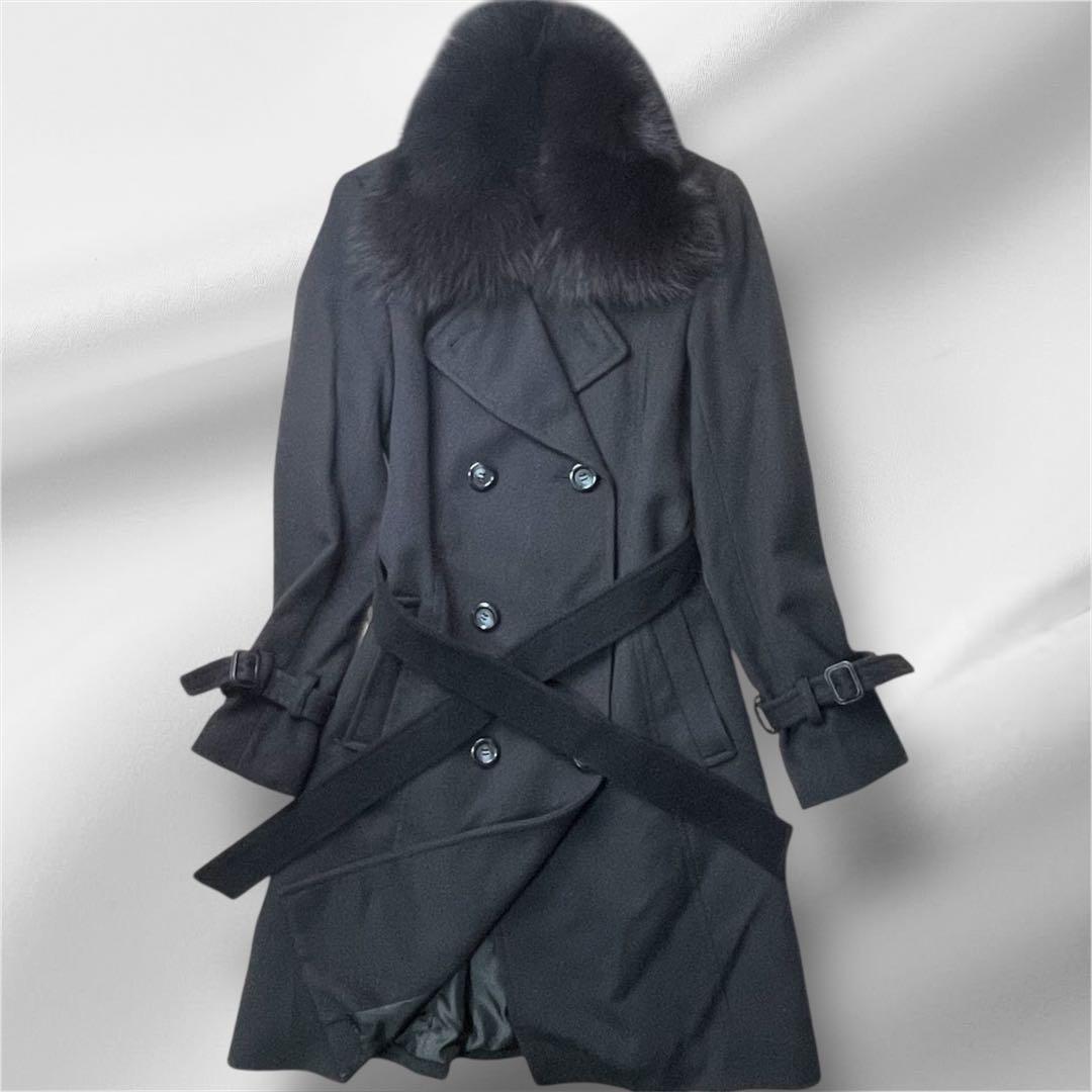 美品 カシミヤ100 フォックスファー 2way ダブル ロング ベルト