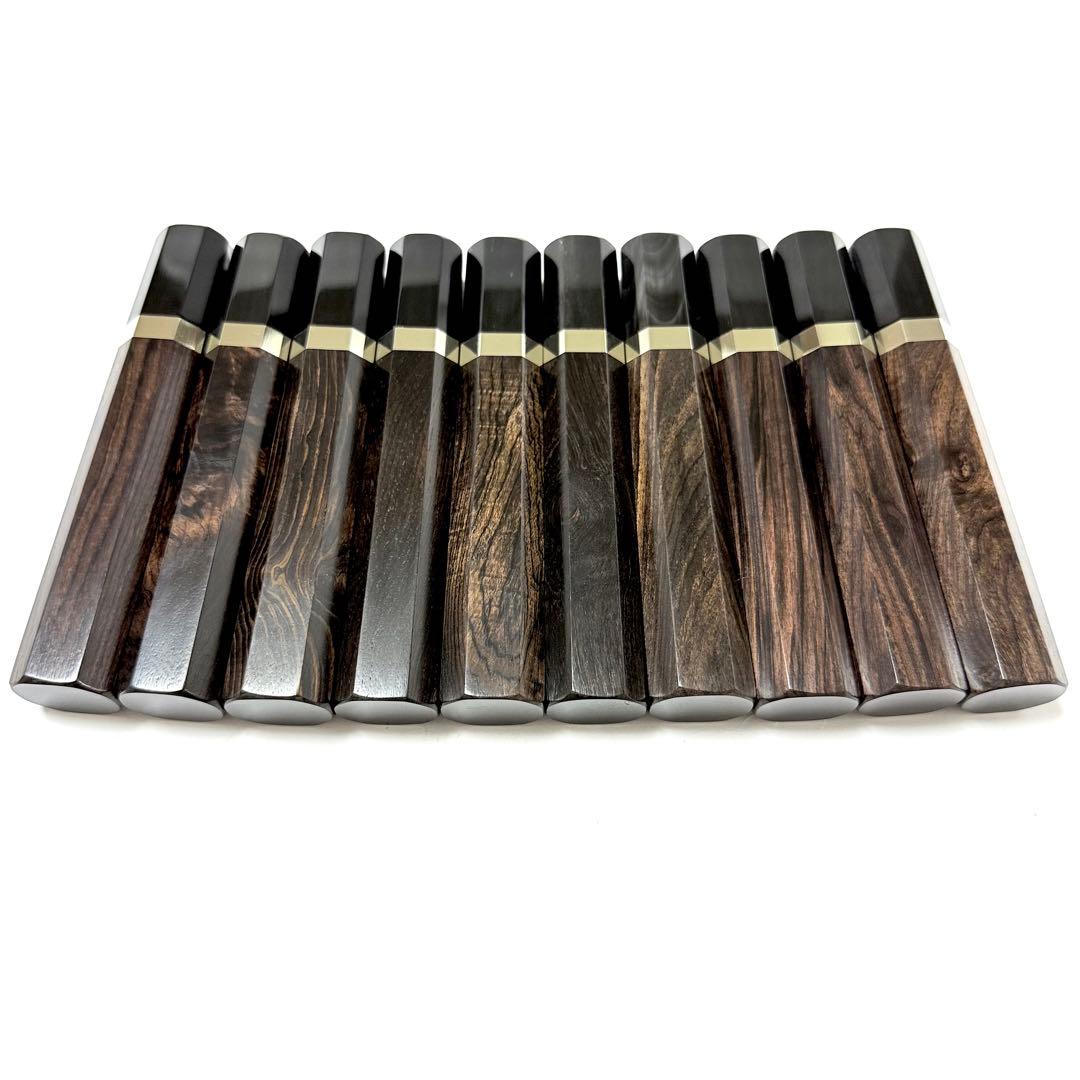 10本セット 銀巻 黒水牛角 菜切6寸 黒檀八角柄 菜切6寸 包丁の柄 ハンドル