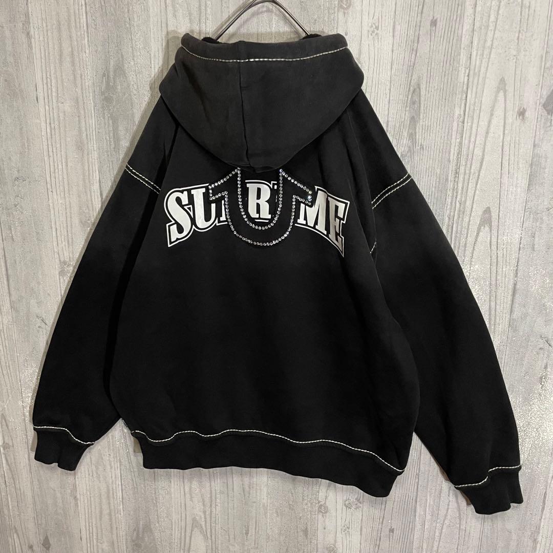 【最高コラボ】シュプリーム　両面ラインストーンロゴ　ジップパーカー　XL