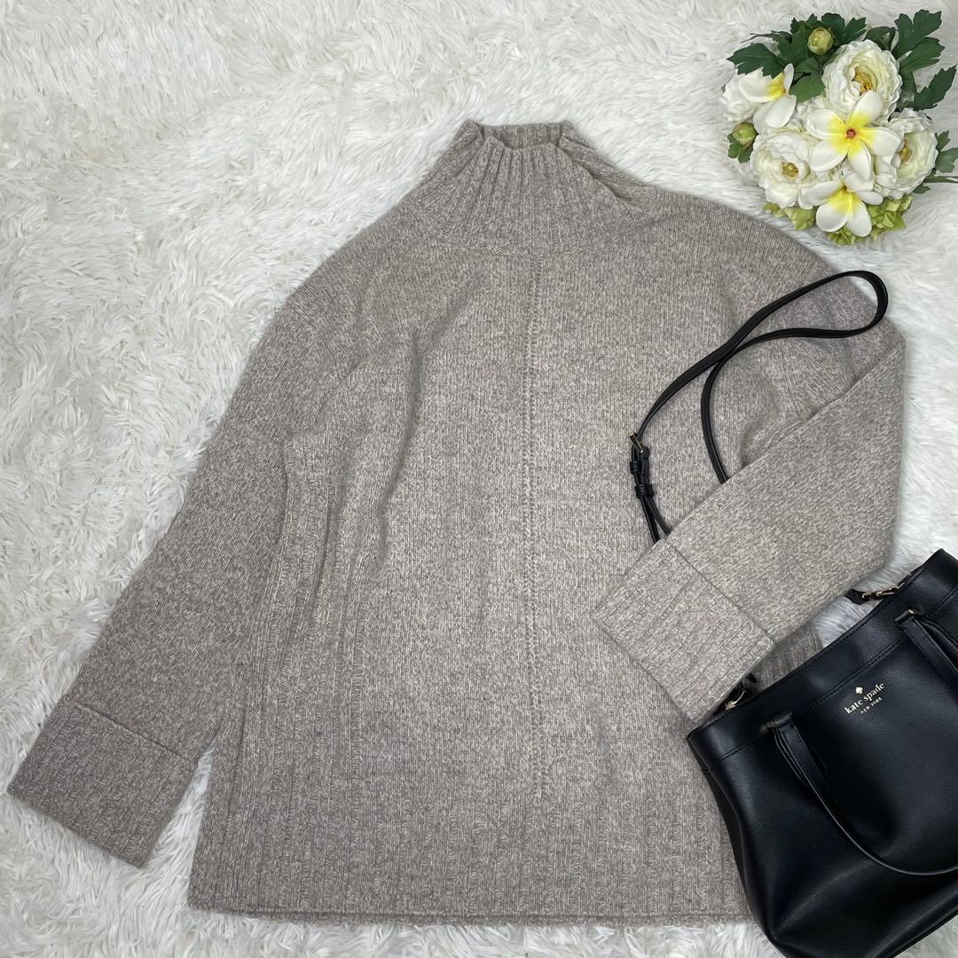 美品 セオリーリュクス ハイネックニット　ウールカシミヤ　スリット　グレージュ