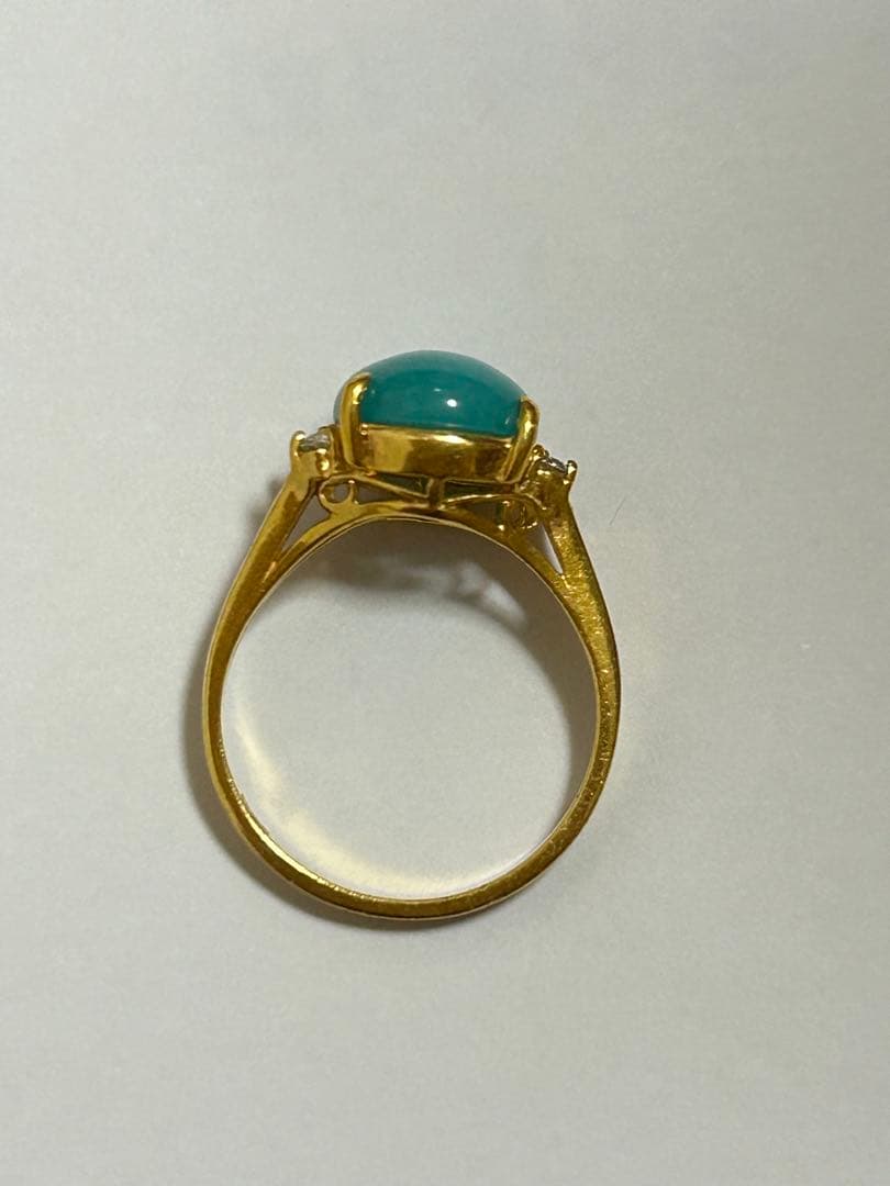 青緑色オーバルカットリング　18K