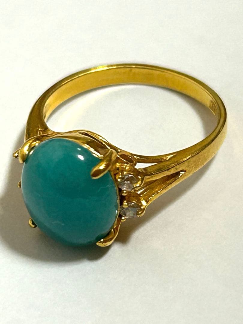 青緑色オーバルカットリング　18K