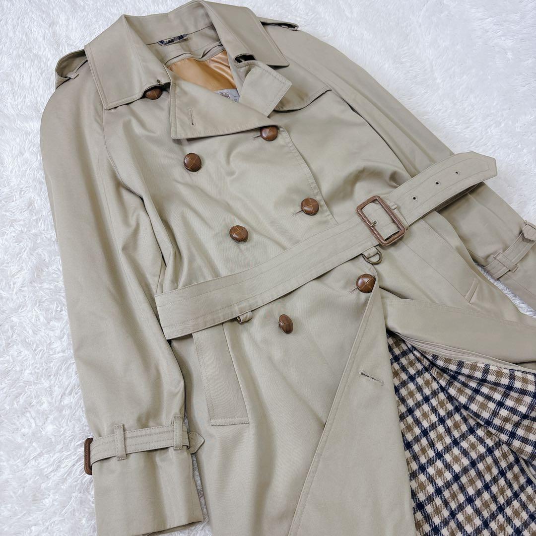 美品　着丈111 アクアスキュータム　トレンチコート　ライナー付き　チェック　L