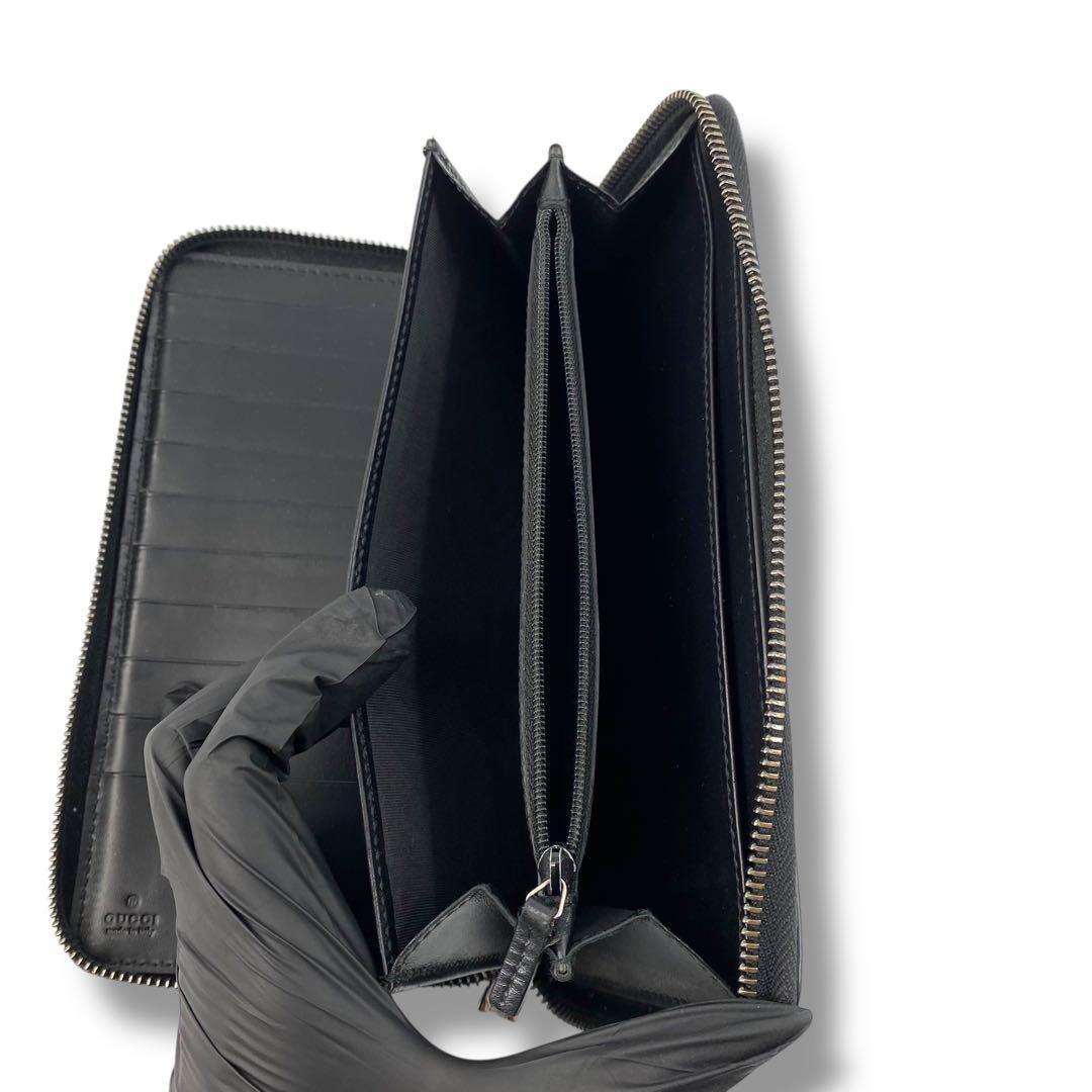 美品 GUCCI グッチシマ レザー ラウンドファスナー 長財布 ブラック