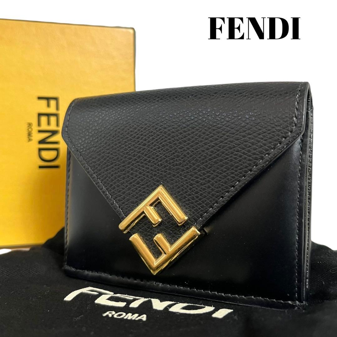 希少✨フェンディ 三つ折り財布 FF ダイヤモンドロゴ ブラック レザー