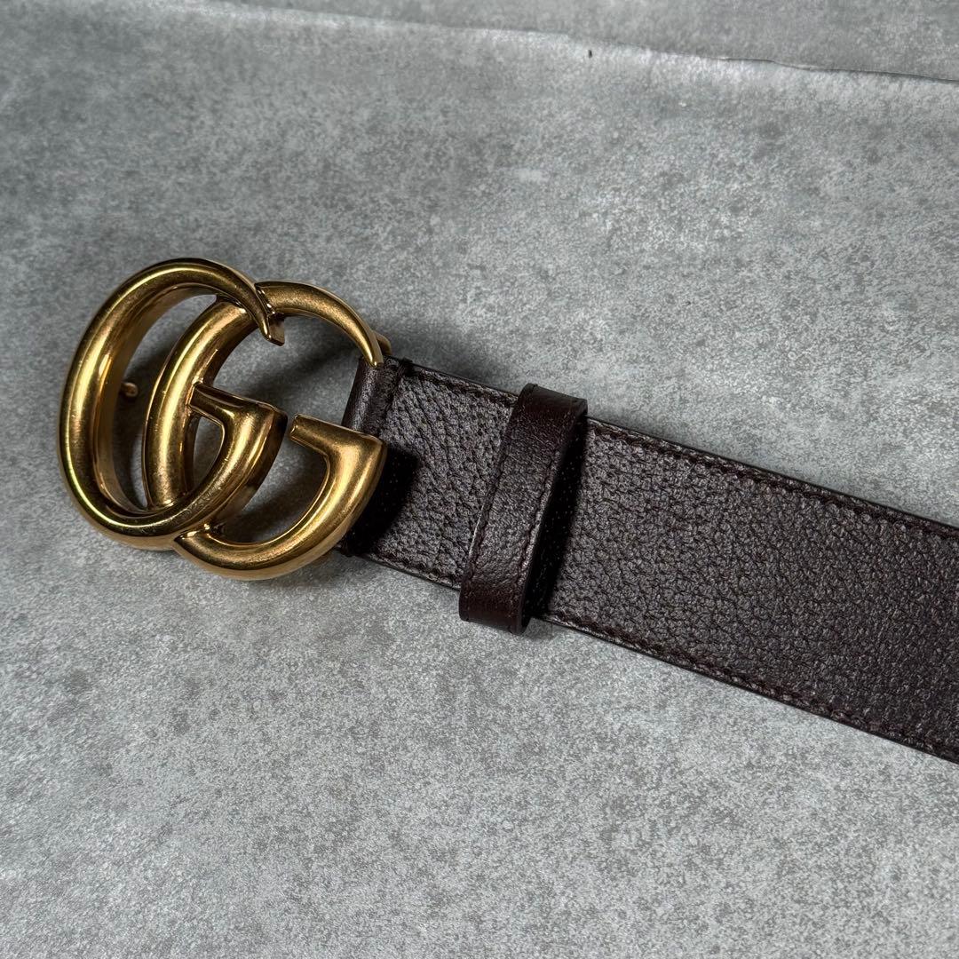 GUCCI GGマーモントレザー ゴールド 男女兼用 ベルト 406831 茶