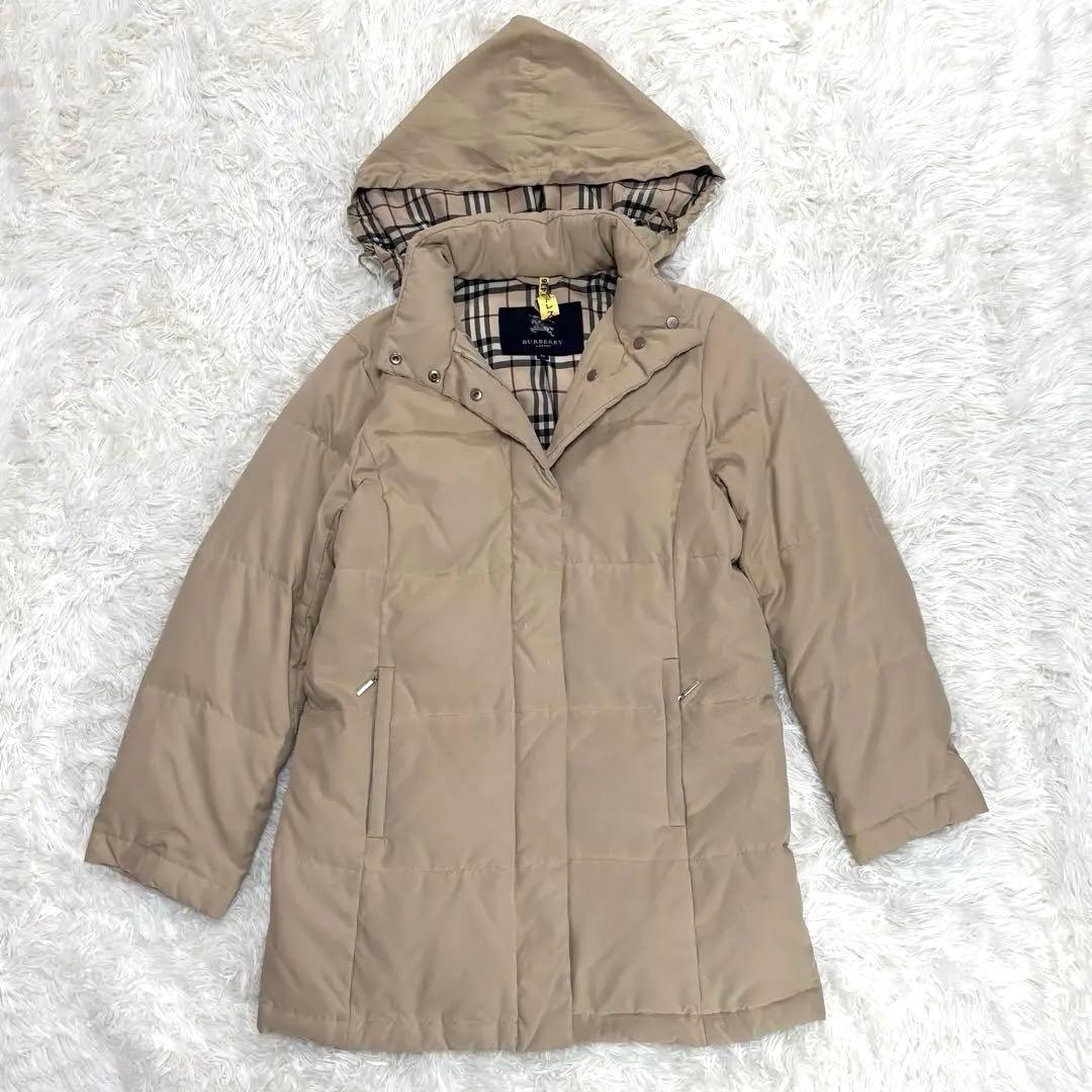 バーバリーロンドン ダウンコート ノバチェック フード収納 2WAYベージュ M