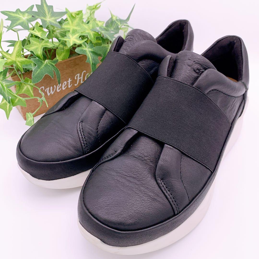 【極美品】UGG アグ リブ スニーカー レザー 厚底 ブラック 23cm