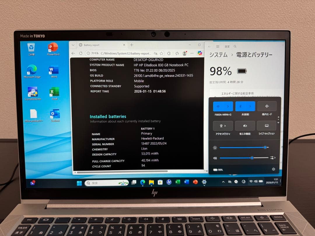 累積3878 HP 830/G8 i7 16GB 512GB 指紋・顔認証