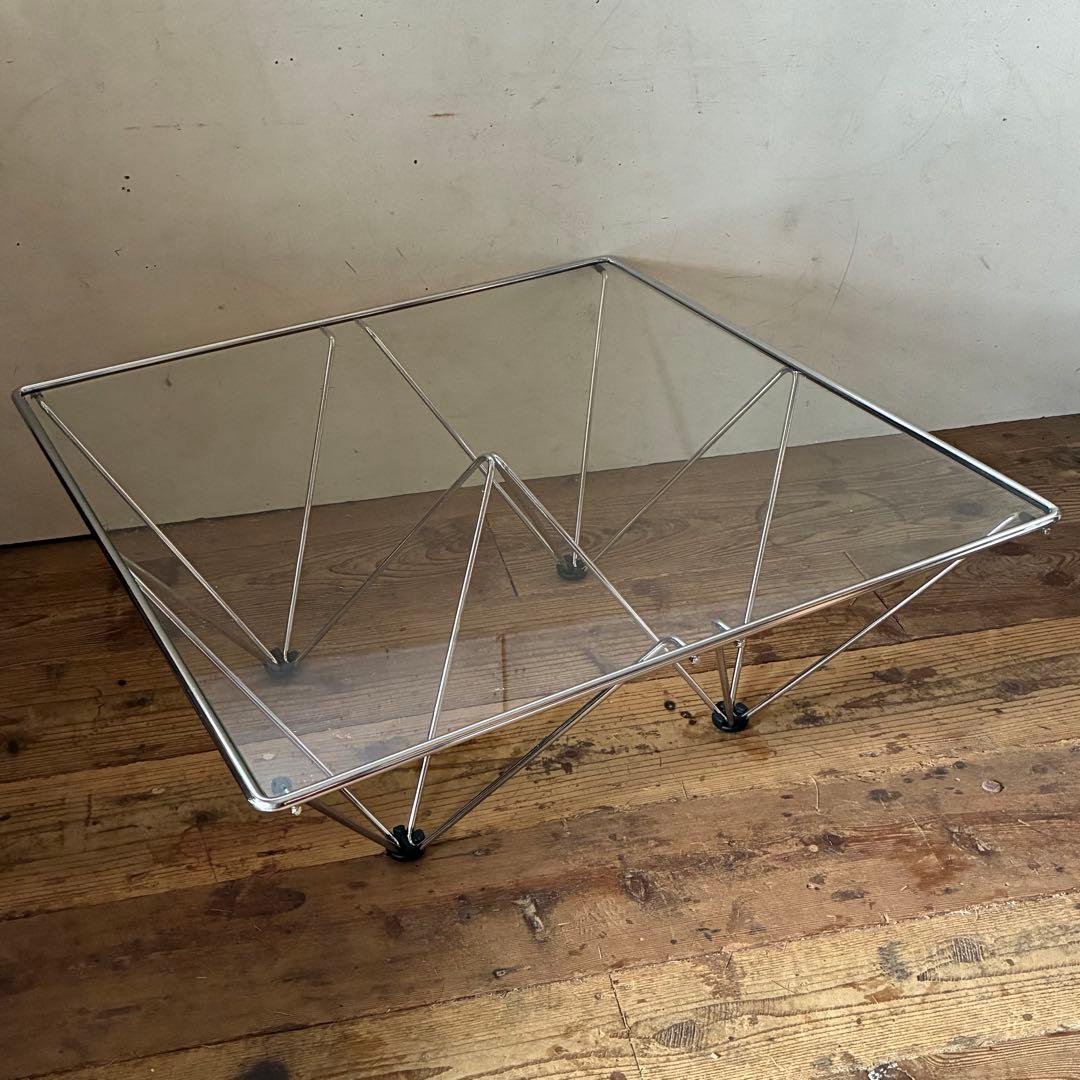 ヴィンテージ レトロ ガラス & クロム センターテーブル スペースエイジ