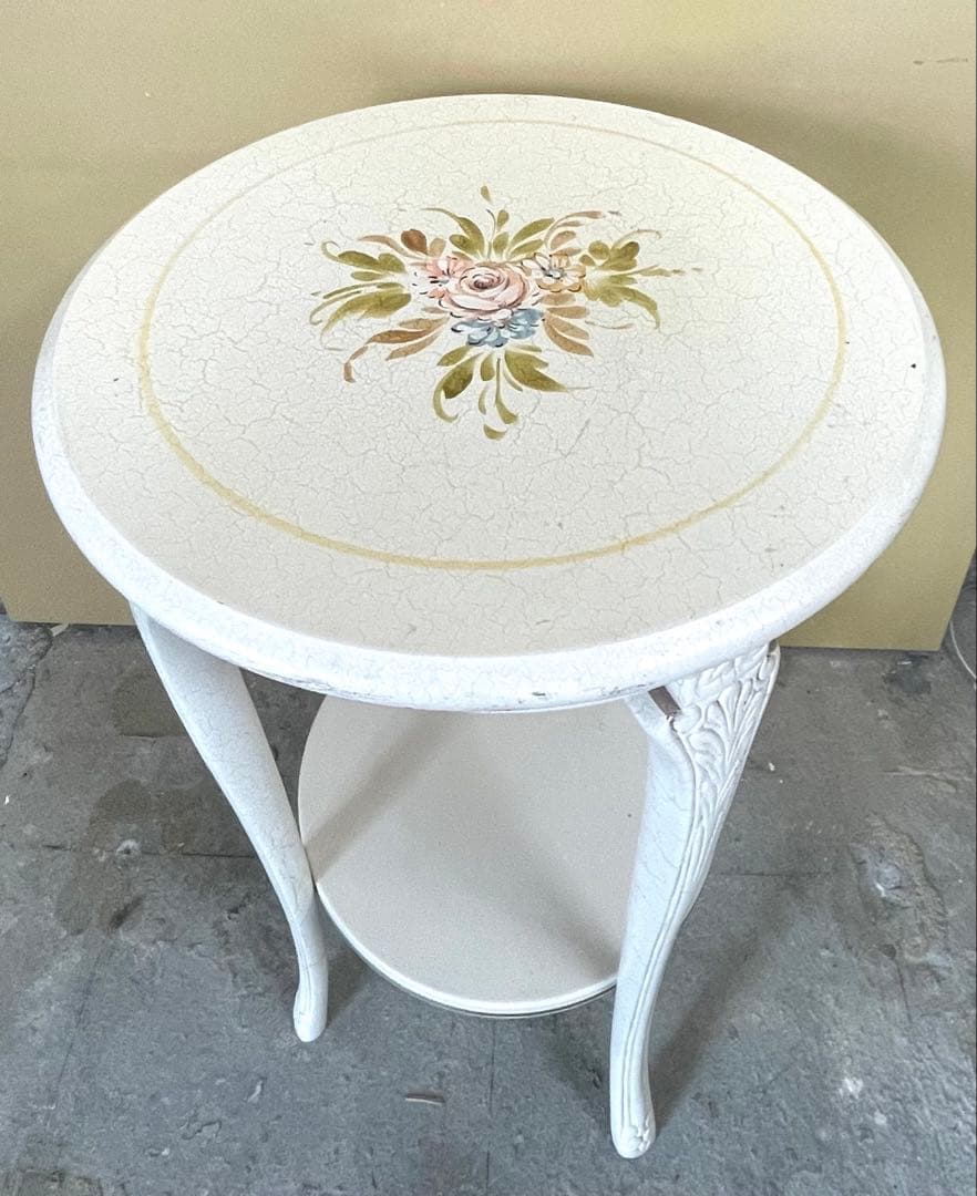 アンティーク風 サイドテーブル 電話台 円形 飾り台 シャビーシック