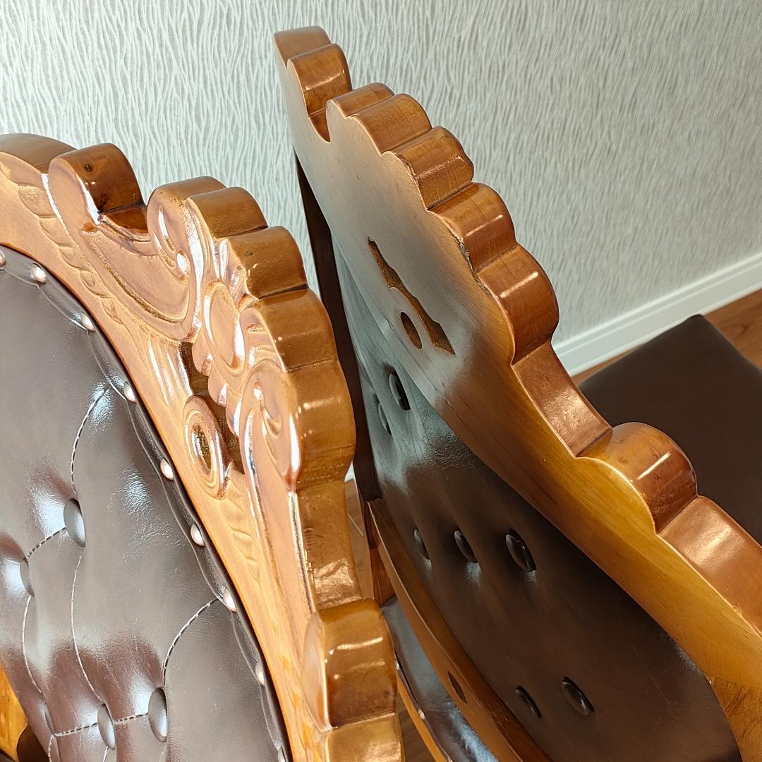 アンティーク　レザーチェア　合皮　ダイニングチェア　2脚セット②