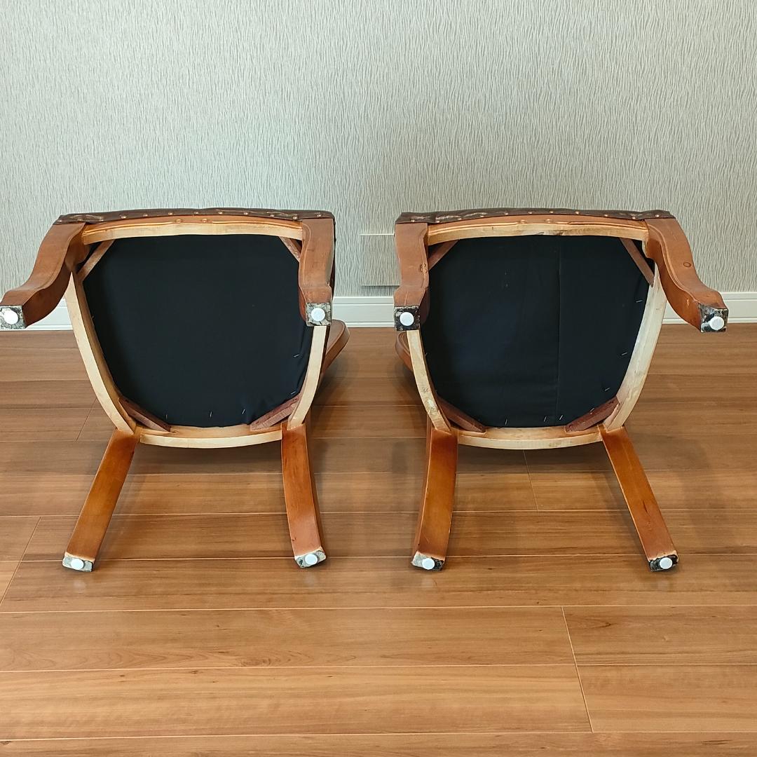 アンティーク　レザーチェア　合皮　ダイニングチェア　2脚セット②