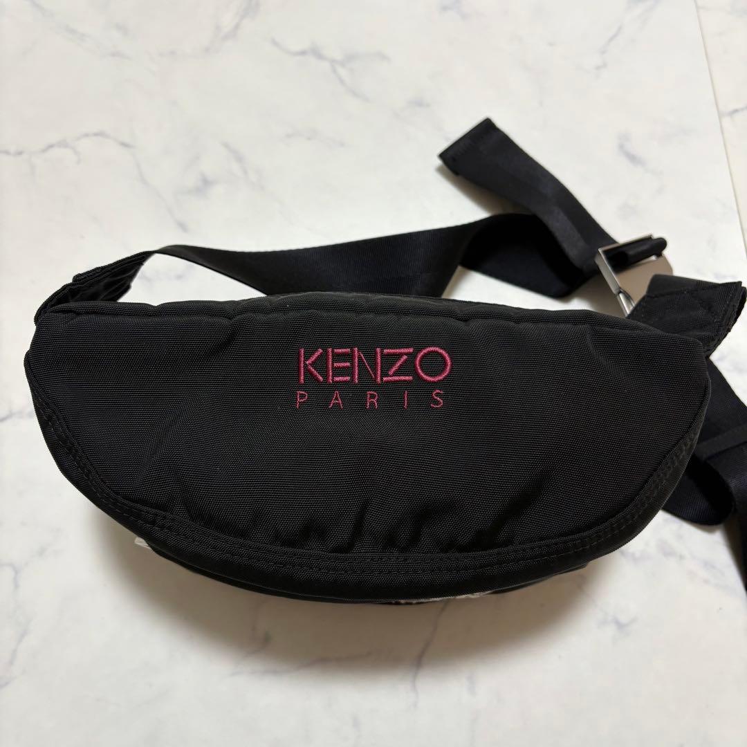 極美品 KENZO ケンゾー タイガー刺繍 ボディバッグ ウエストポーチ 黒