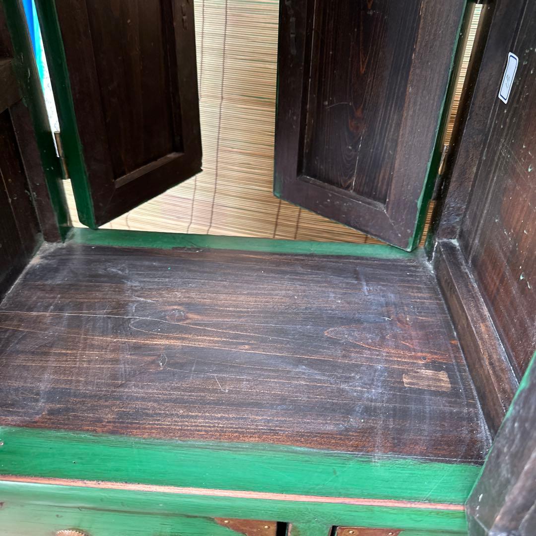 階段型木製タンス グリーン