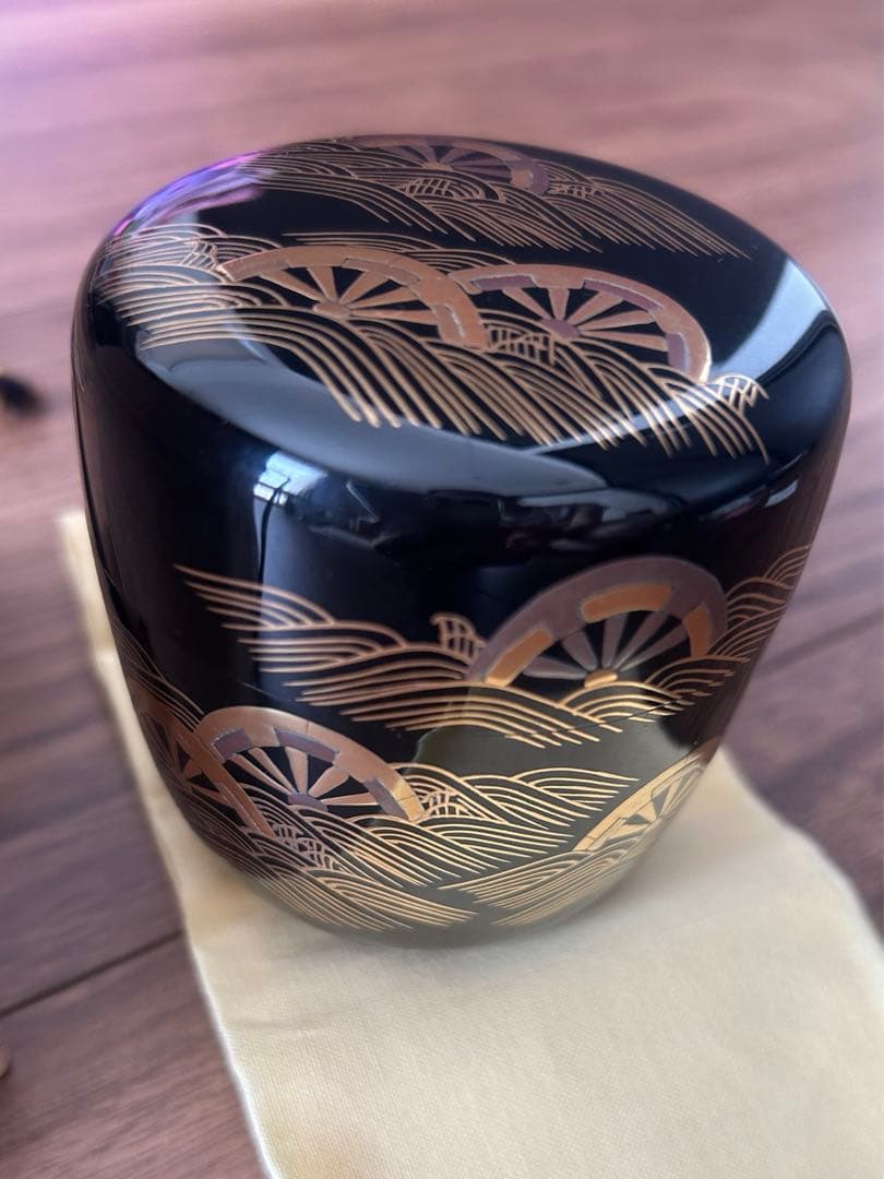 波車蒔絵　大棗　黒内銀地　村田宗覚　共箱　茶道具　棗