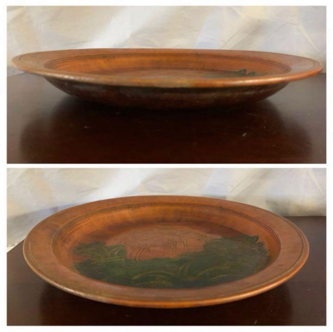 中国古美術/漢時代ニ彩鹿の図皿/絵皿