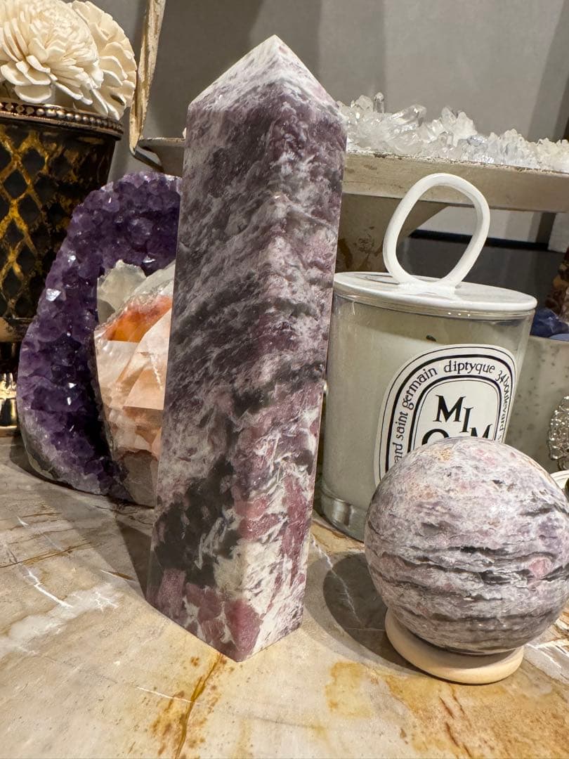 高品質◎ブラジル産 ピンクトルマリン in クォーツ スフィア＆タワーセット