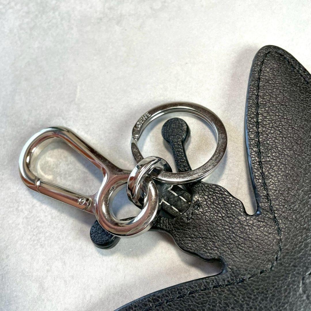 美品●LOEWE とんぼ チャーム キーホルダー カラビナ リング レザー 銀