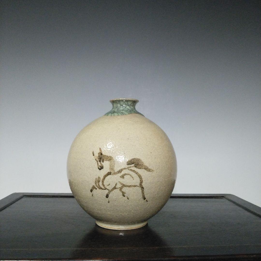NO651 相馬駒焼　花瓶　田代法橋　馬絵