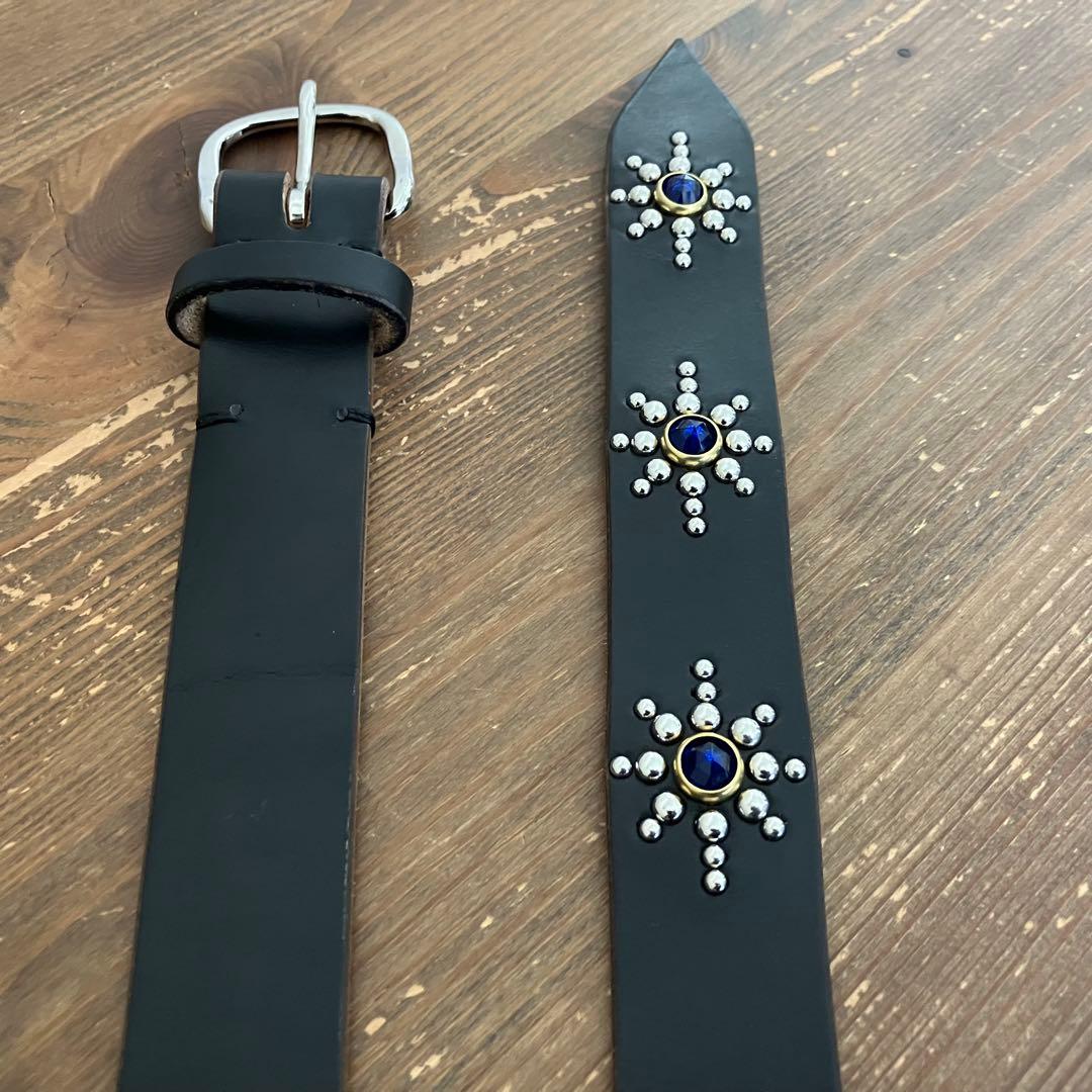 【ハンドメイド】クロムエクセルレザー ナローベルト　スタッズ　ブラック　30ミリ